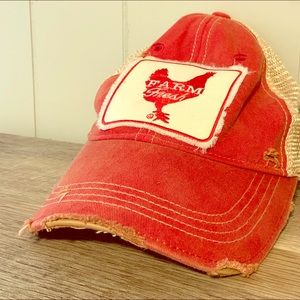 Red and white distressed hat! 🐓